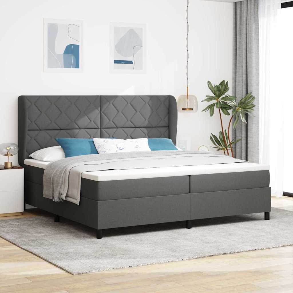 vidaXL Cama tipo Box Spring con cabecera Gris oscuro 200 x 200 cm tela