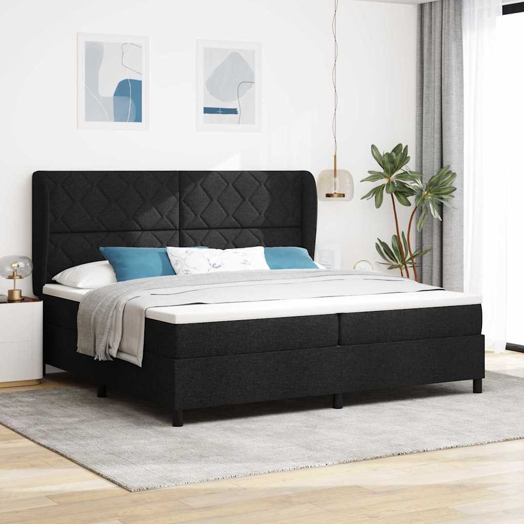 vidaXL Cama tipo Box Spring con cabecera Negro 200 x 200 cm tela