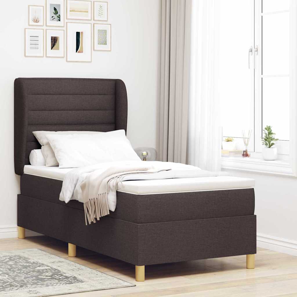 vidaXL Cama tipo Box Spring con colchón Marrón Oscuro 200 x 90 cm tela