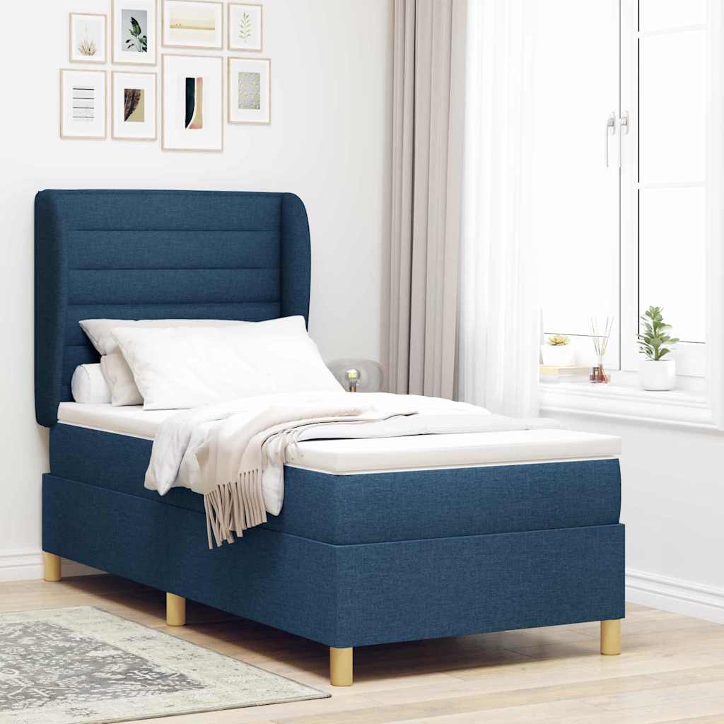 vidaXL Cama tipo Box Spring con colchón Azul 200 x 90 cm tela