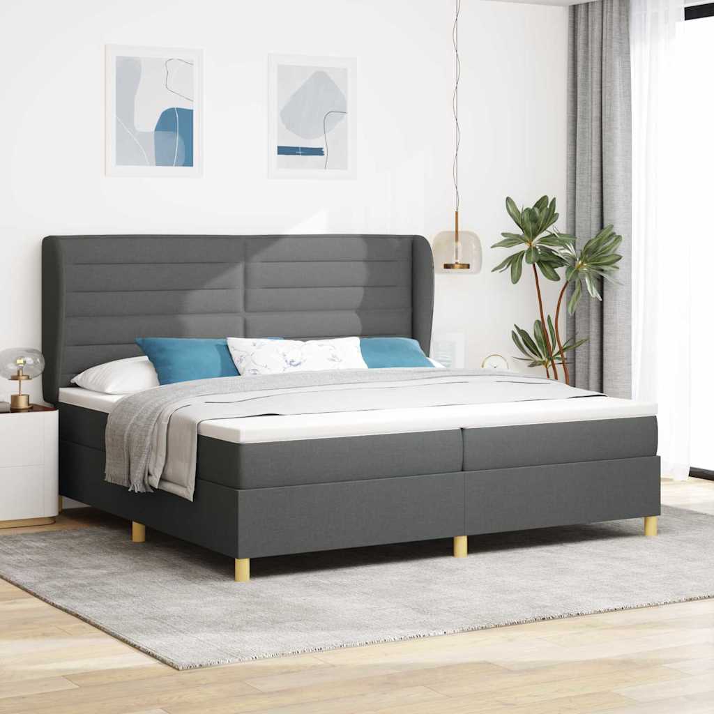 vidaXL Cama tipo Box Spring con colchón Gris oscuro 200 x 200 cm tela