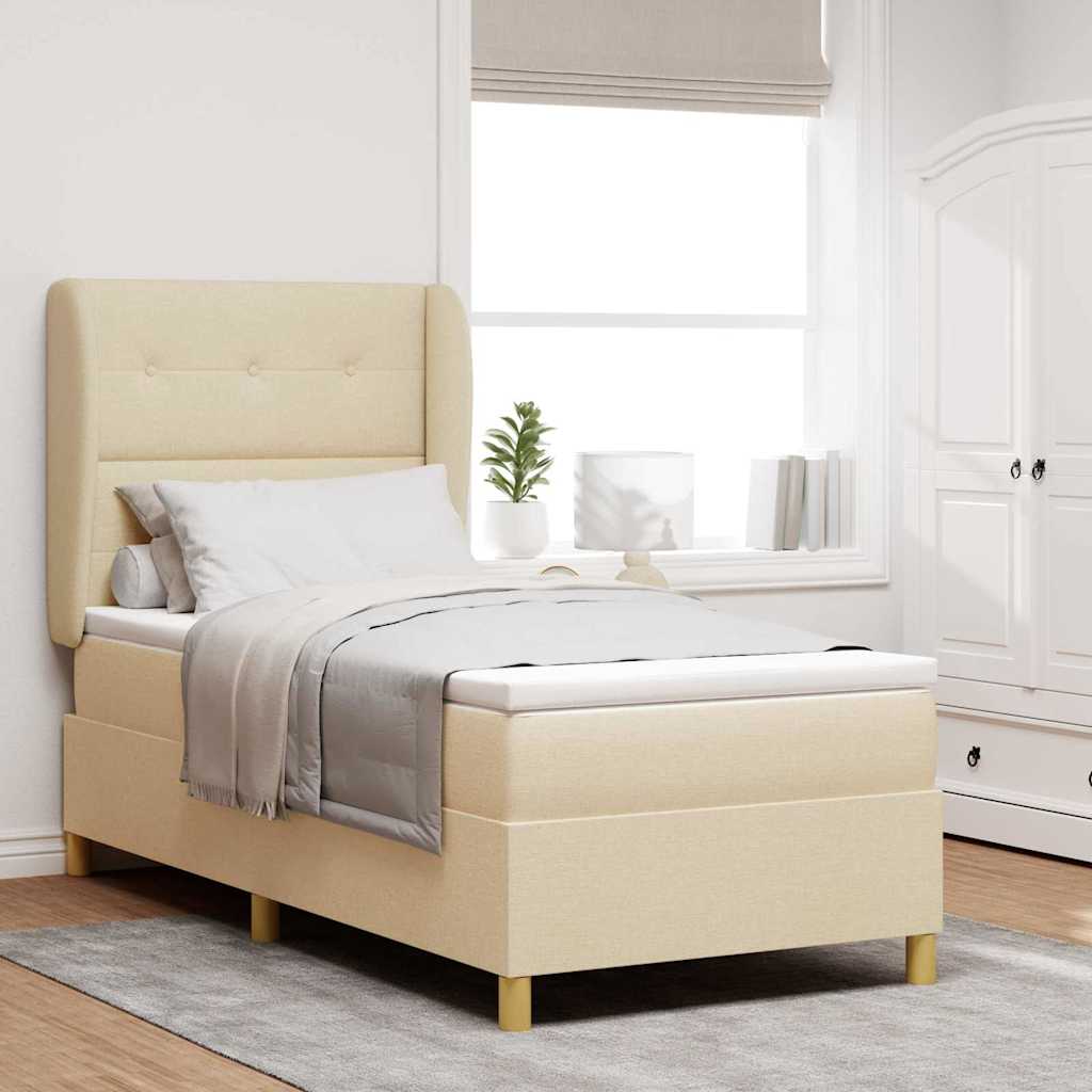 vidaXL Cama tipo Box Spring con cabecera Manual Crema 190 x 90 cm tela