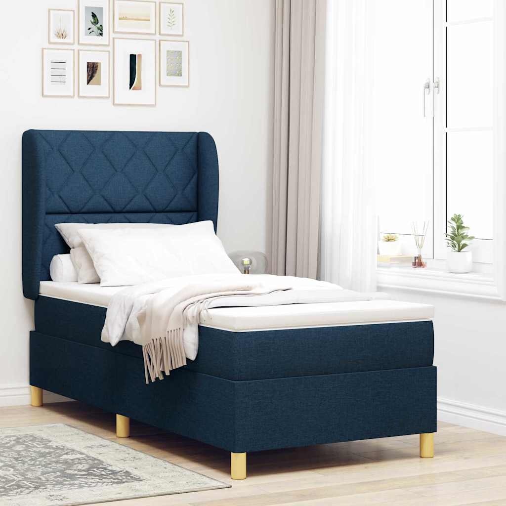 vidaXL Cama tipo Box Spring con cabecera Manual Azul 200 x 90 cm tela
