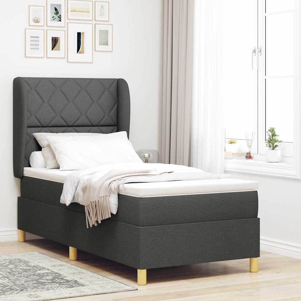 vidaXL Cama tipo Box Spring con cabecera Gris oscuro 200 x 100 cm tela