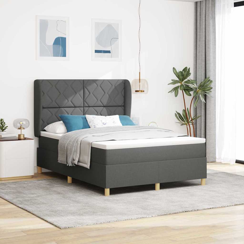 vidaXL Cama tipo Box Spring con cabecera Gris oscuro 190 x 140 cm tela