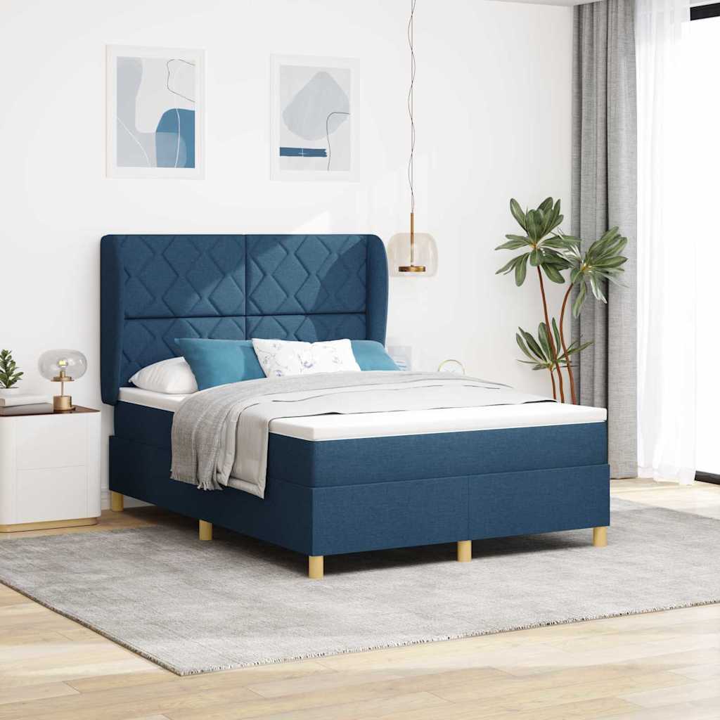 vidaXL Cama tipo Box Spring con cabecera Manual Azul 200 x 160 cm tela