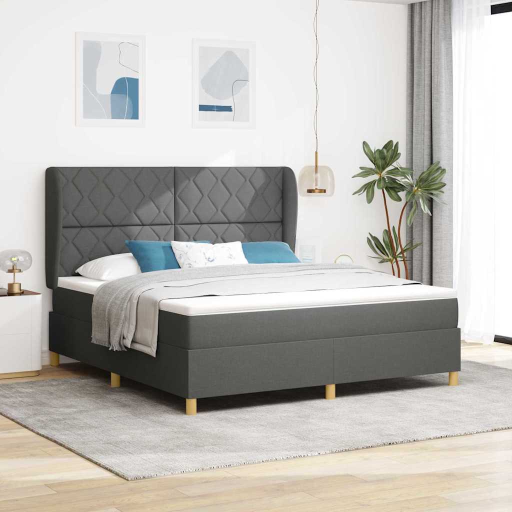 vidaXL Cama tipo Box Spring con cabecera Gris oscuro 200 x 180 cm tela
