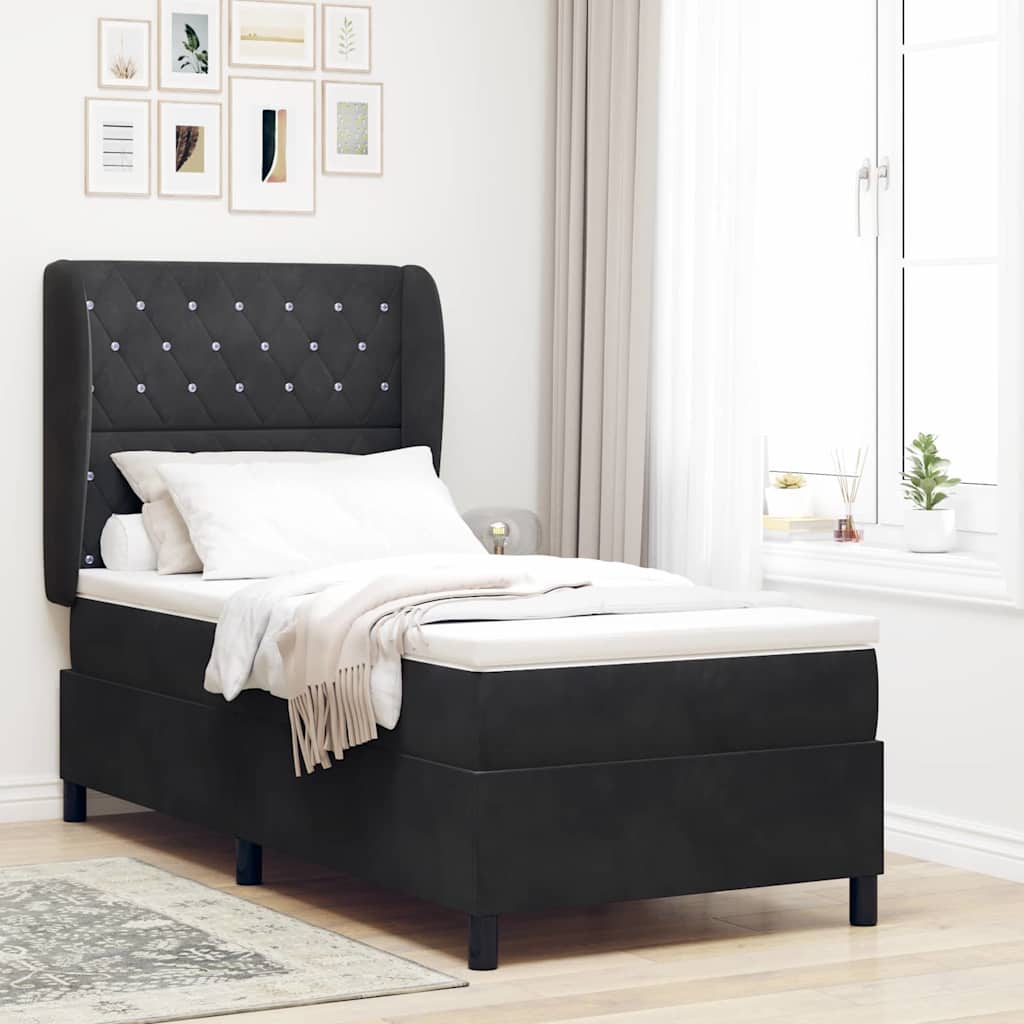 vidaXL Cama tipo Box Spring con colchón Negro 200 x 100 cm Terciopelo