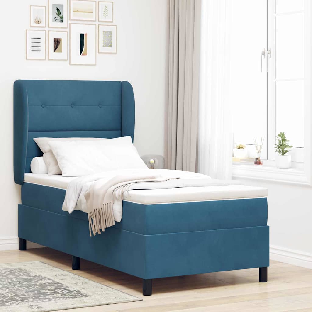 vidaXL Cama tipo Box Spring Manual Azul Oscuro 190 x 90 cm Terciopelo