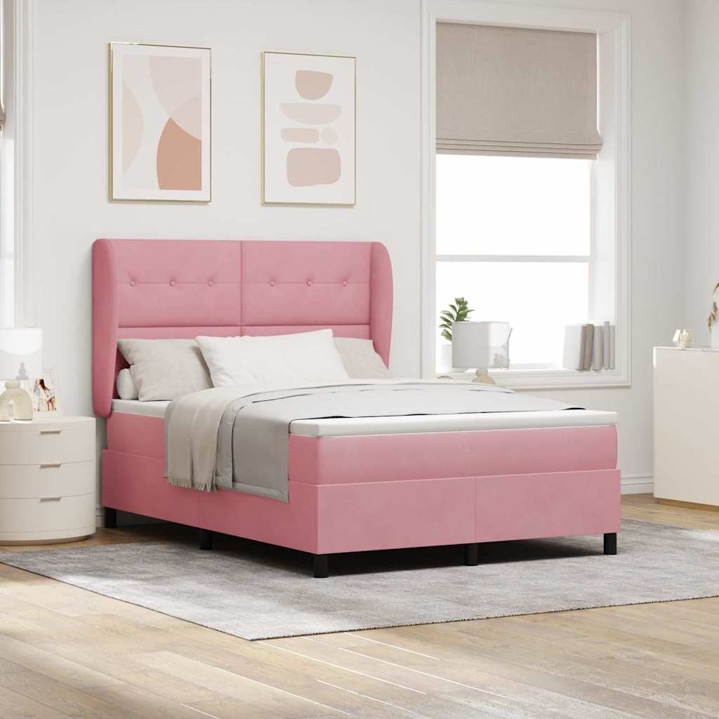 vidaXL Cama tipo Box Spring con cabecera Rosa 190 x 140 cm Terciopelo