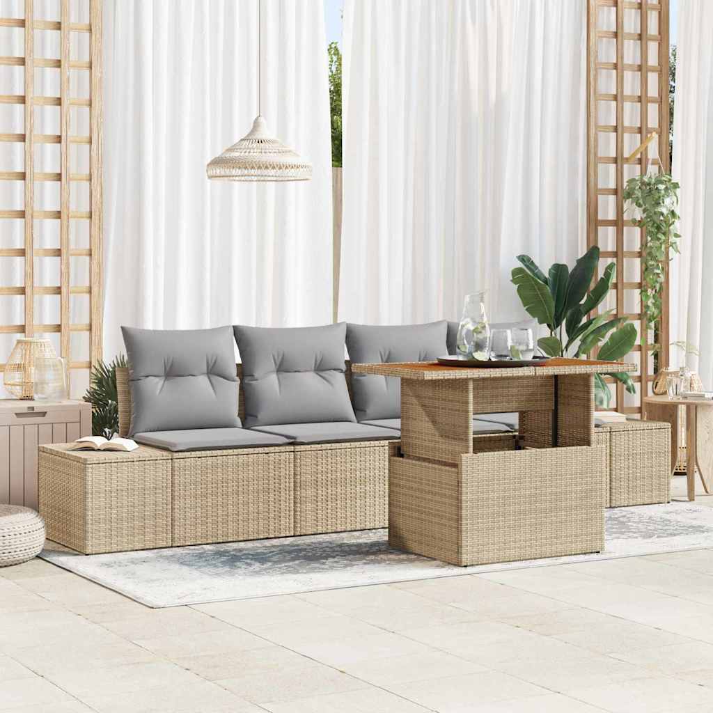 vidaXL Conjunto de sofás de jardín 5 uds. Beige y gris