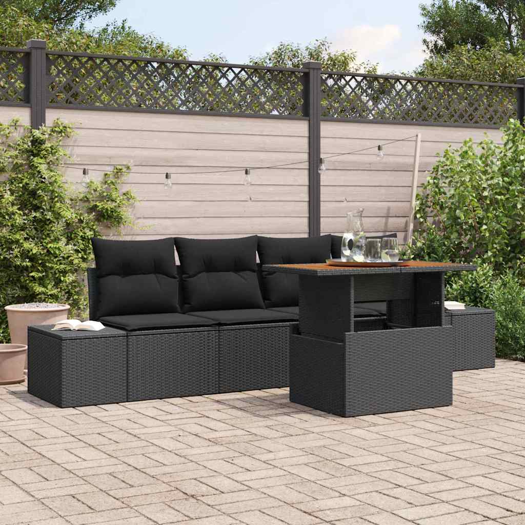 vidaXL Conjunto de sofás de jardín 5 uds. Negro y Marrón