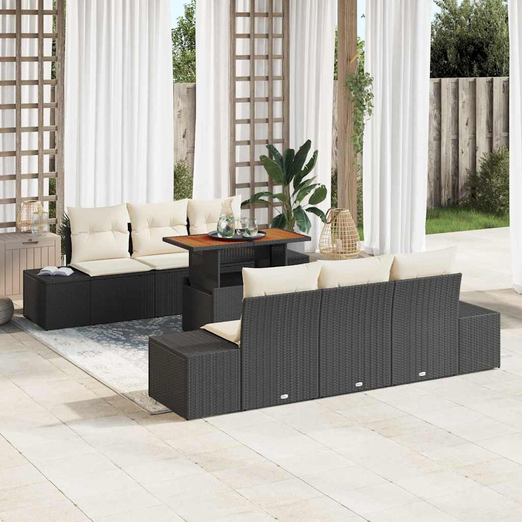 vidaXL Conjunto de sofás de jardín 7 uds. Negro ratán sintético