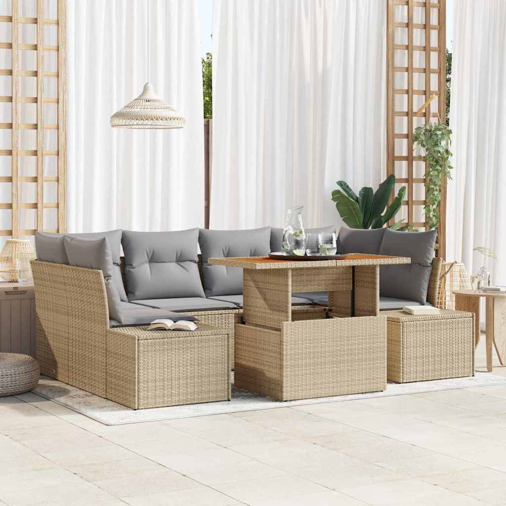 vidaXL Conjunto de sofás de jardín 7 uds. Beige ratán sintético