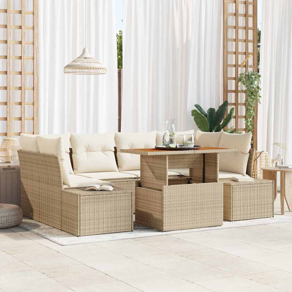vidaXL Conjunto de sofás de jardín 7 uds. Beige ratán sintético
