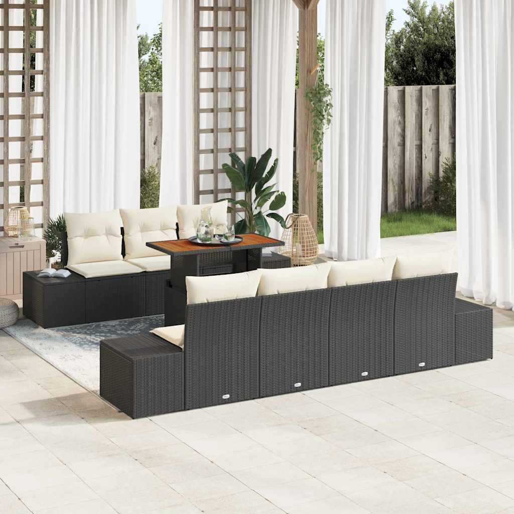 vidaXL Conjunto de sofás de jardín 8 uds. Negro ratán sintético