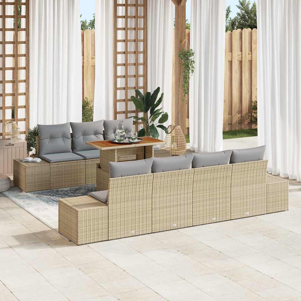 vidaXL Conjunto de sofás de jardín 8 uds. Beige ratán sintético
