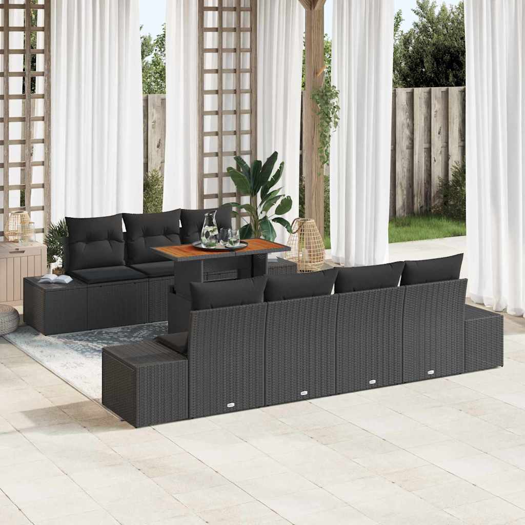 vidaXL Conjunto de sofás de jardín 8 uds. Negro ratán sintético