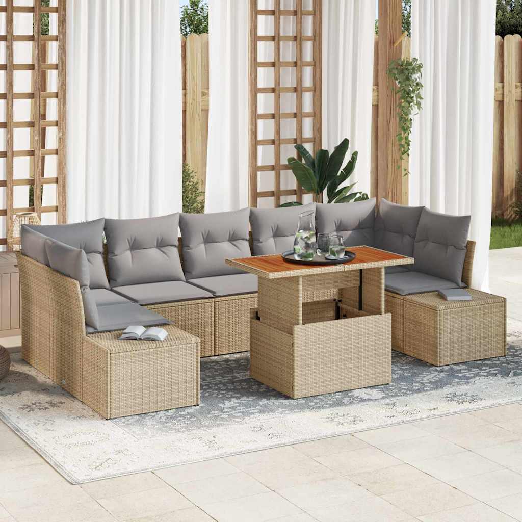 vidaXL Conjunto de sofás de jardín 8 uds. Beige ratán sintético