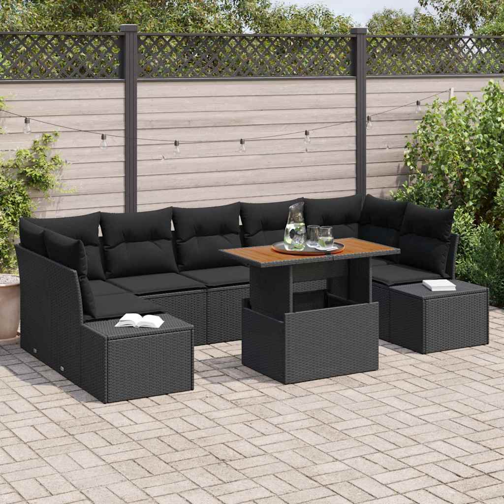vidaXL Conjunto de sofás de jardín 8 uds. Negro ratán sintético