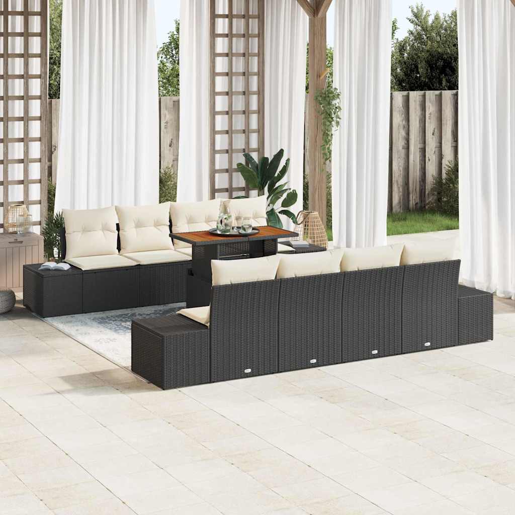 vidaXL Conjunto de sofás de jardín 9 uds. Negro ratán sintético