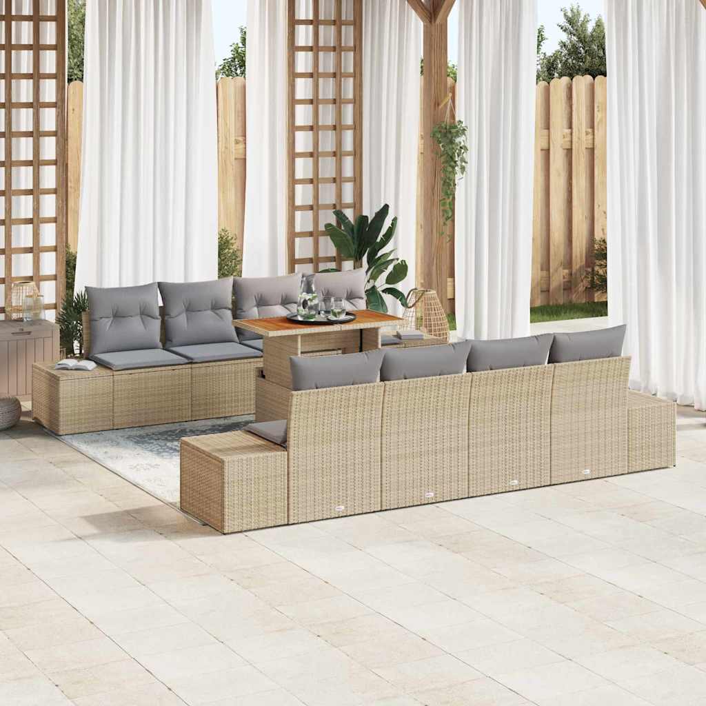 vidaXL Conjunto de sofás de jardín 9 uds. Beige ratán sintético