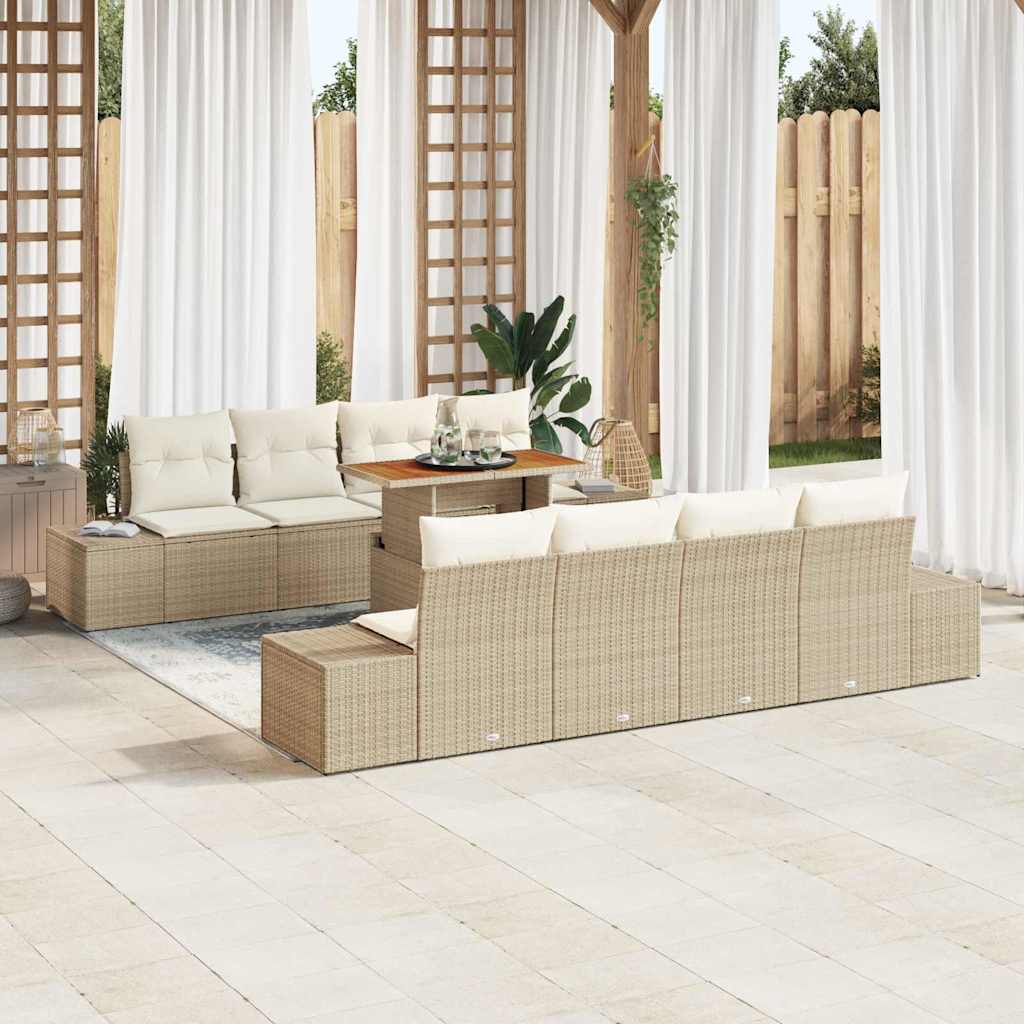 vidaXL Conjunto de sofás de jardín 9 uds. Beige ratán sintético
