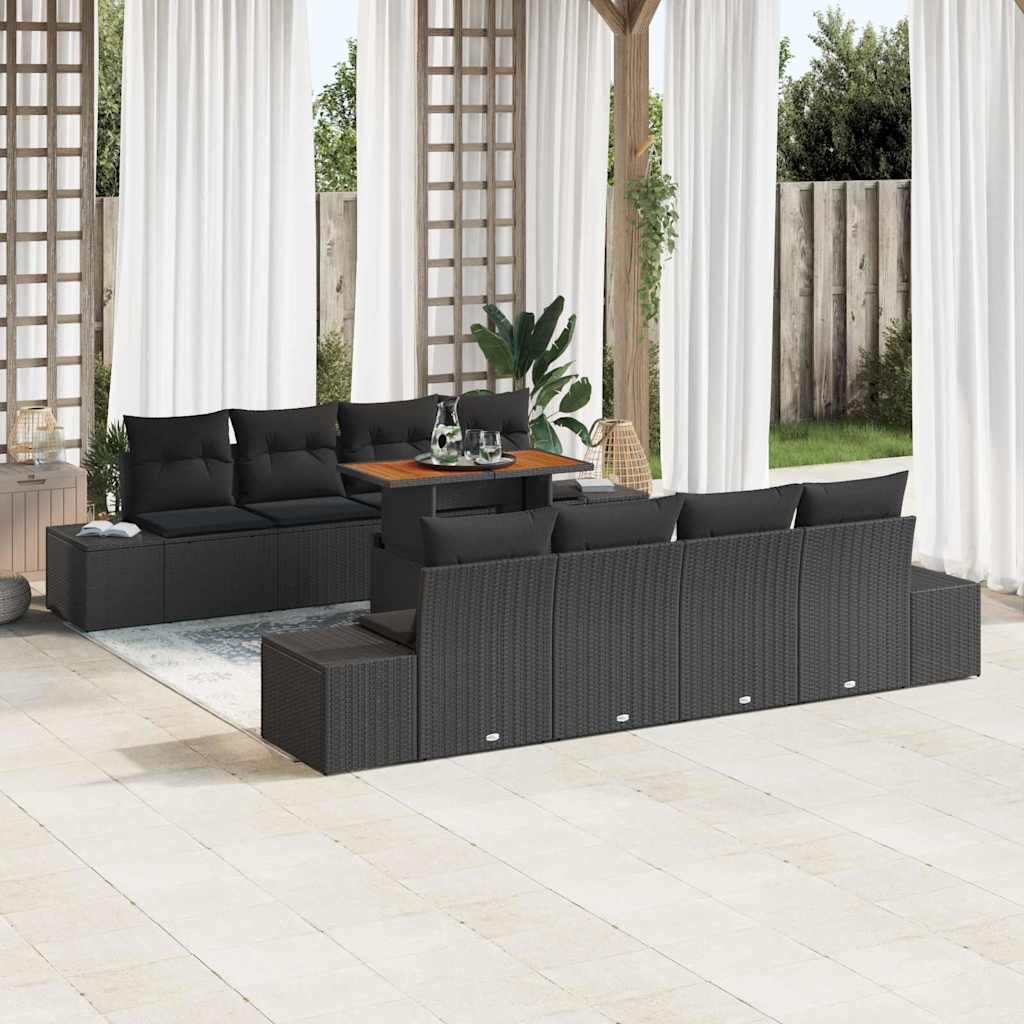 vidaXL Conjunto de sofás de jardín 9 uds. Negro ratán sintético