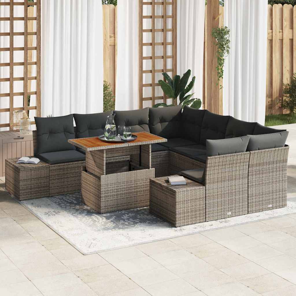 vidaXL Conjunto de sofás de jardín 9 uds. Gris y marrón