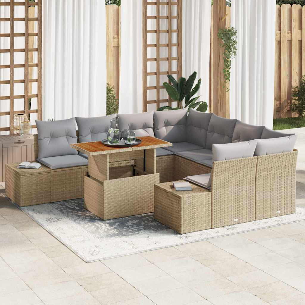 vidaXL Conjunto de sofás de jardín 9 uds. Beige y gris