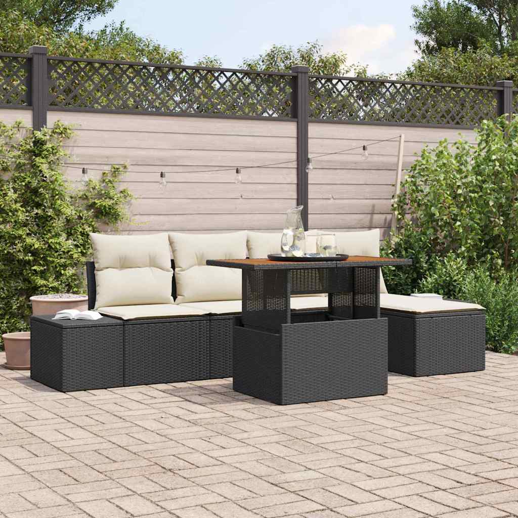 vidaXL Conjunto de sofás de jardín 6 uds. Negro ratán sintético