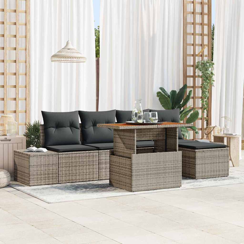 vidaXL Conjunto de sofás de jardín 6 uds. Gris ratán sintético