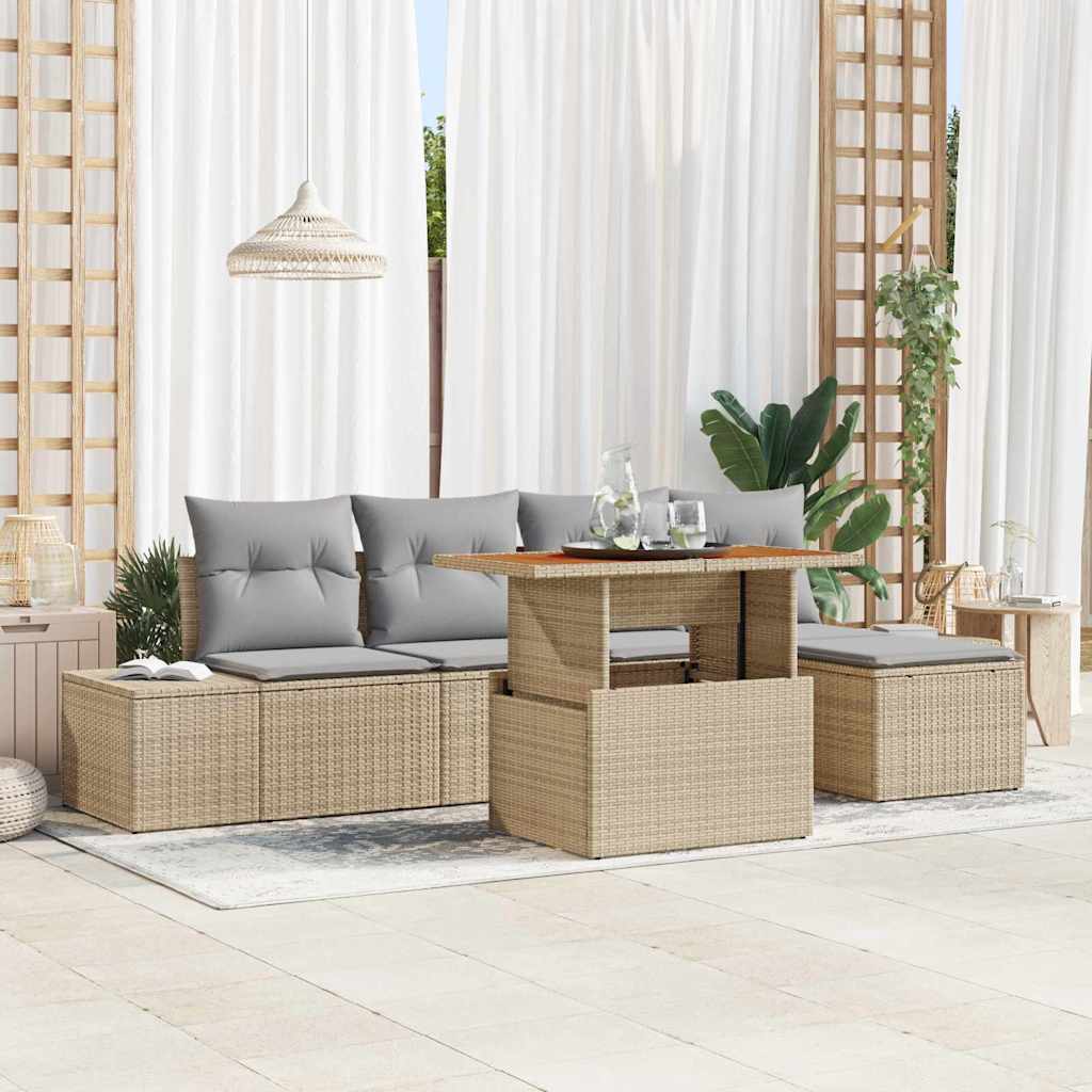 vidaXL Conjunto de sofás de jardín 6 uds. Beige ratán sintético