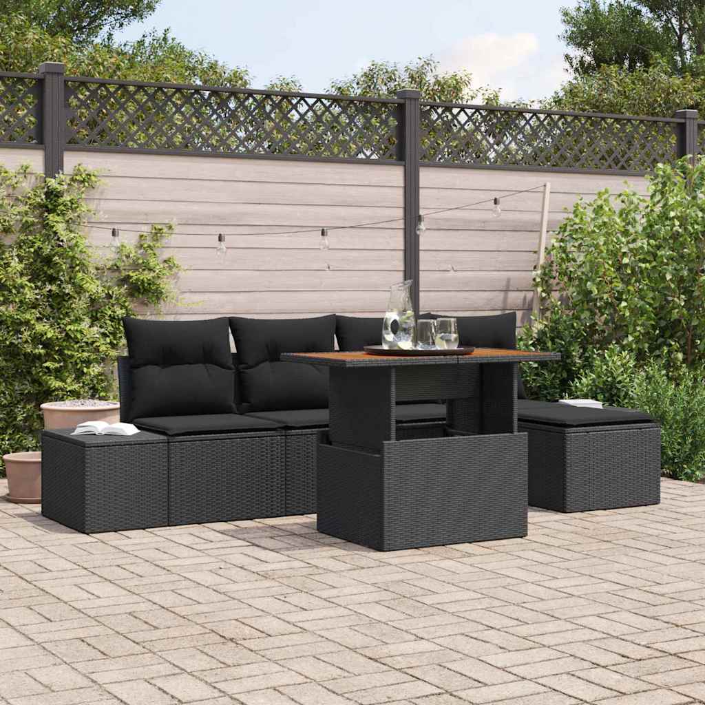 vidaXL Conjunto de sofás de jardín 6 uds. Negro ratán sintético