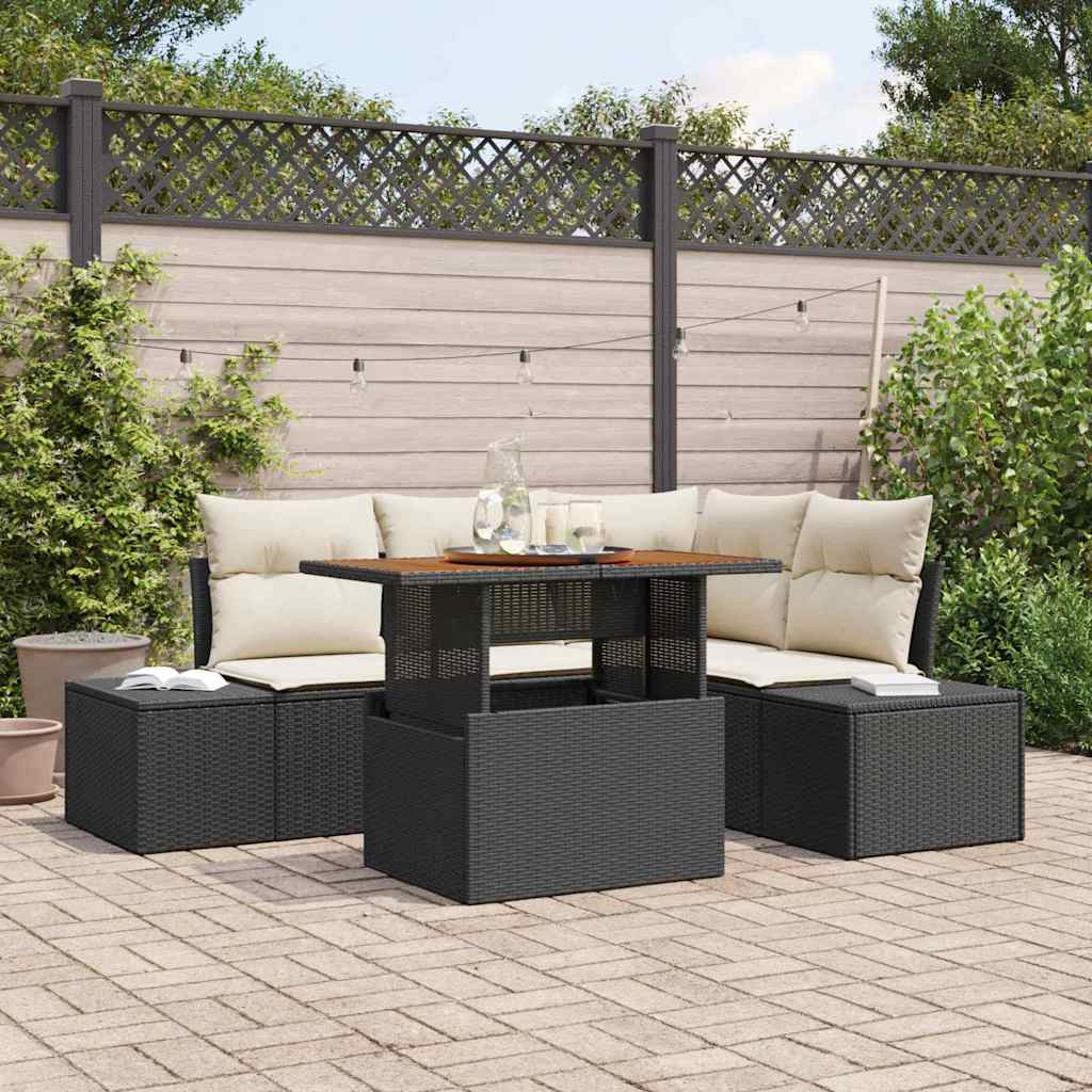 vidaXL Conjunto de sofás de jardín 5 uds. Negro y crema