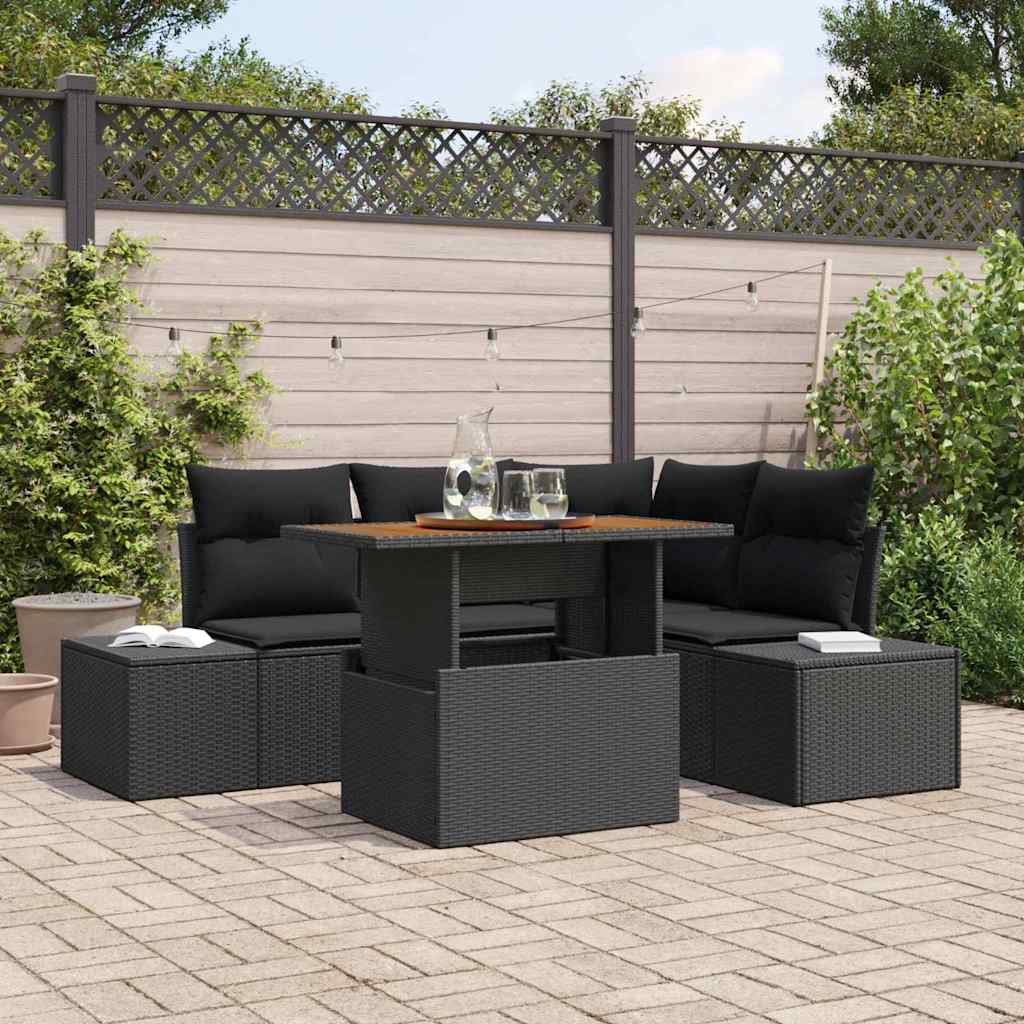 vidaXL Conjunto de sofás de jardín 5 uds. Negro y Marrón