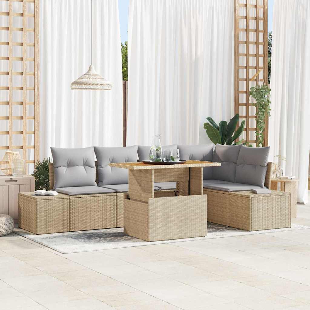 vidaXL Conjunto de sofás de jardín 6 uds. Beige ratán sintético