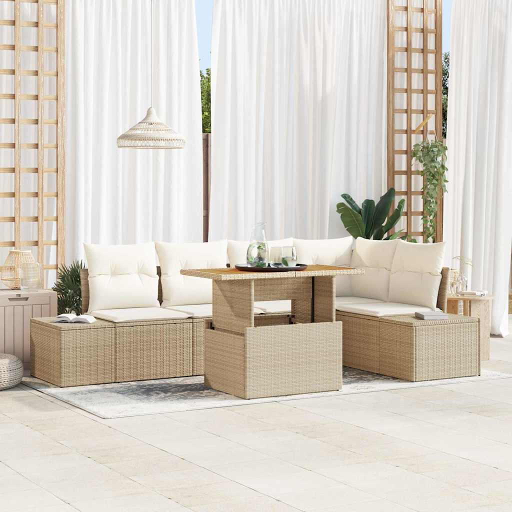 vidaXL Conjunto de sofás de jardín 6 uds. Beige ratán sintético