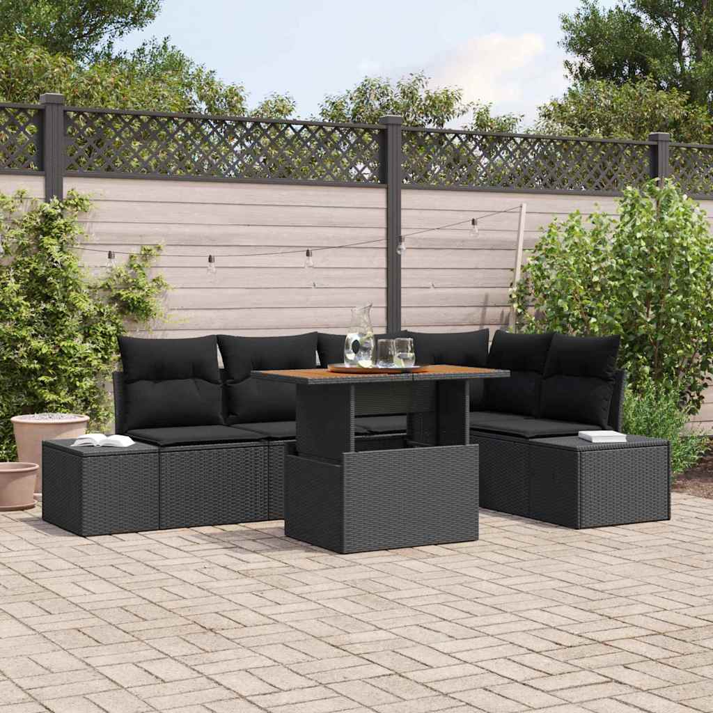 vidaXL Conjunto de sofás de jardín 6 uds. Negro ratán sintético