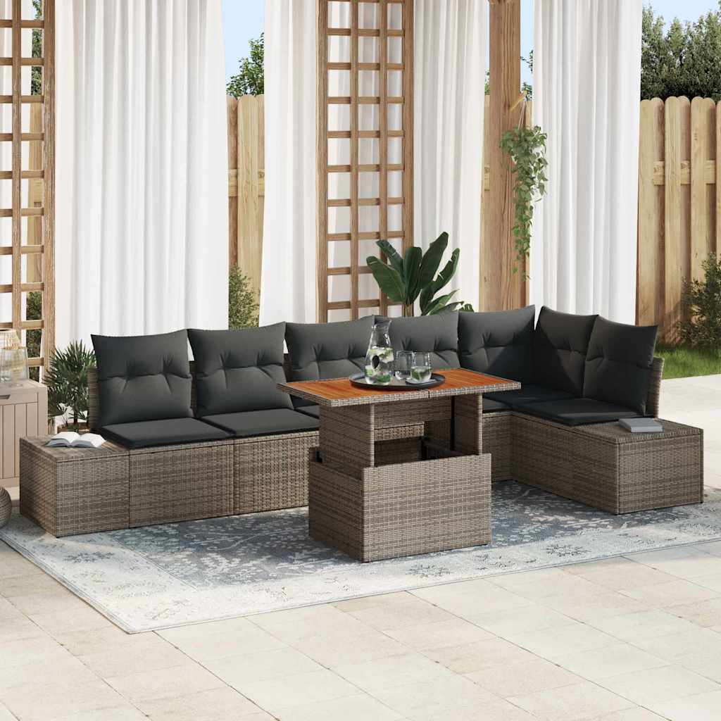 vidaXL Conjunto de sofás de jardín 7 uds. Gris y marrón