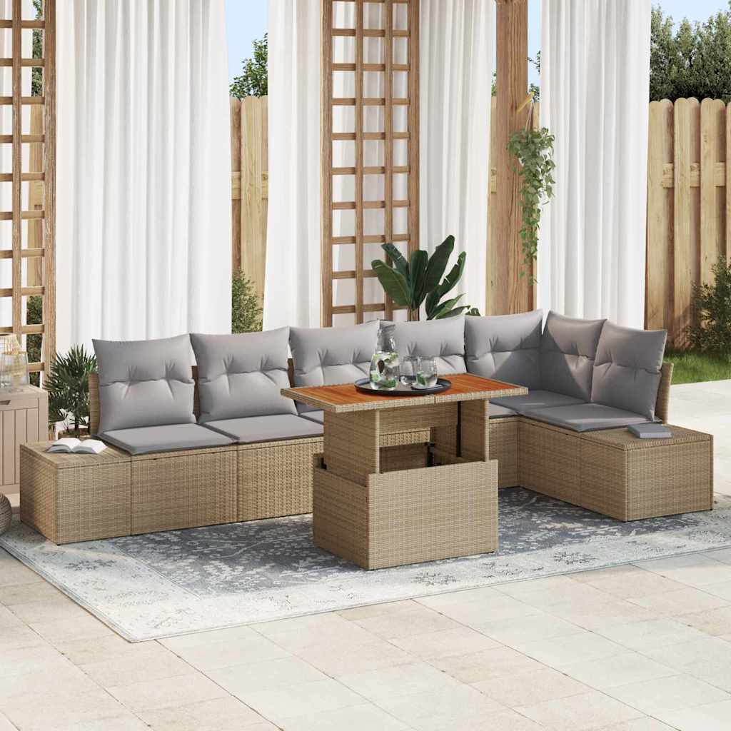 vidaXL Conjunto de sofás de jardín 7 uds. Beige y gris