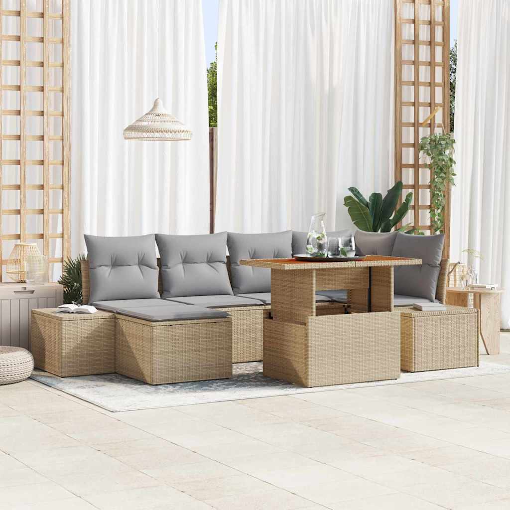 vidaXL Conjunto de sofás de jardín 7 uds. Beige y gris