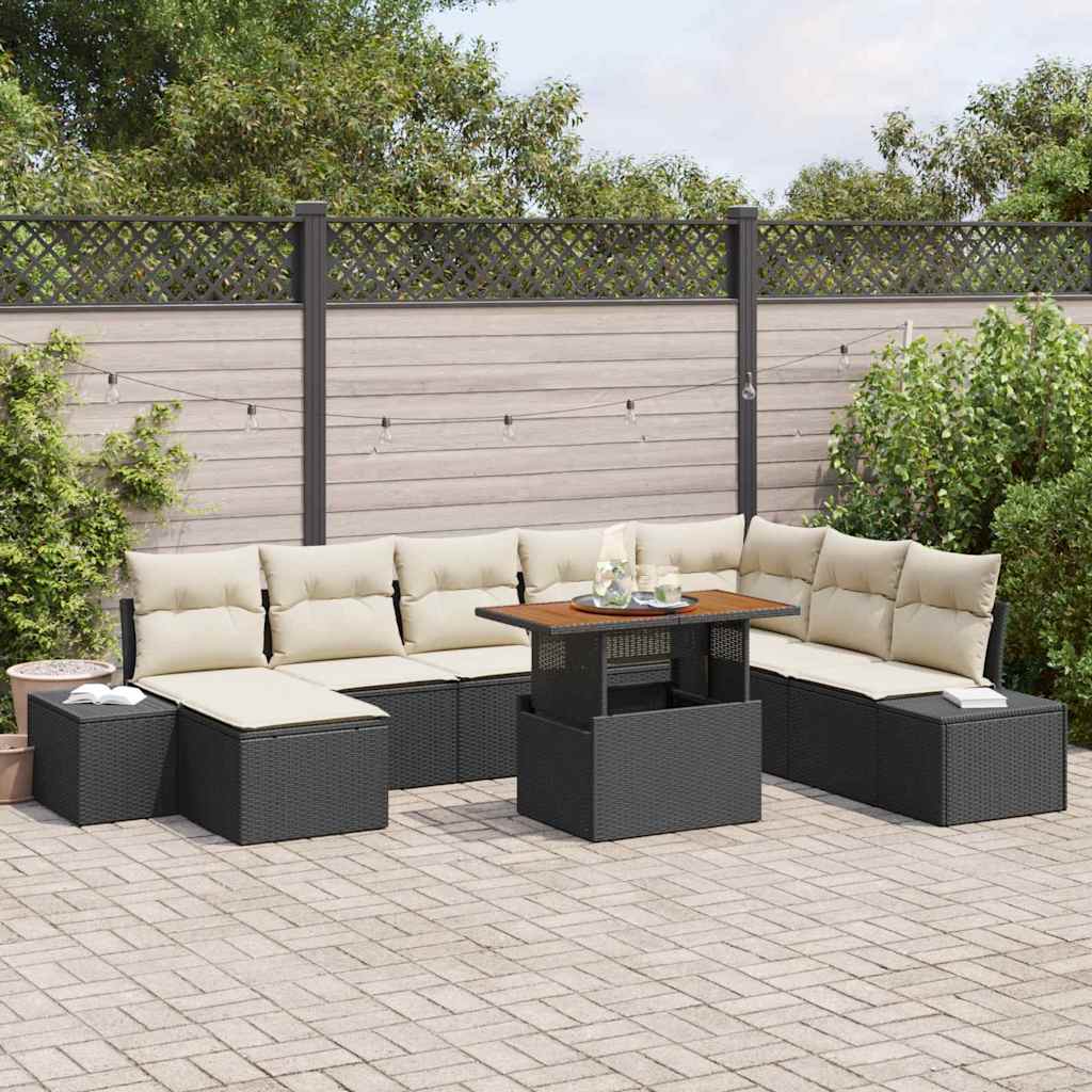 vidaXL Conjunto de sofás de jardín 9 uds. Negro ratán sintético