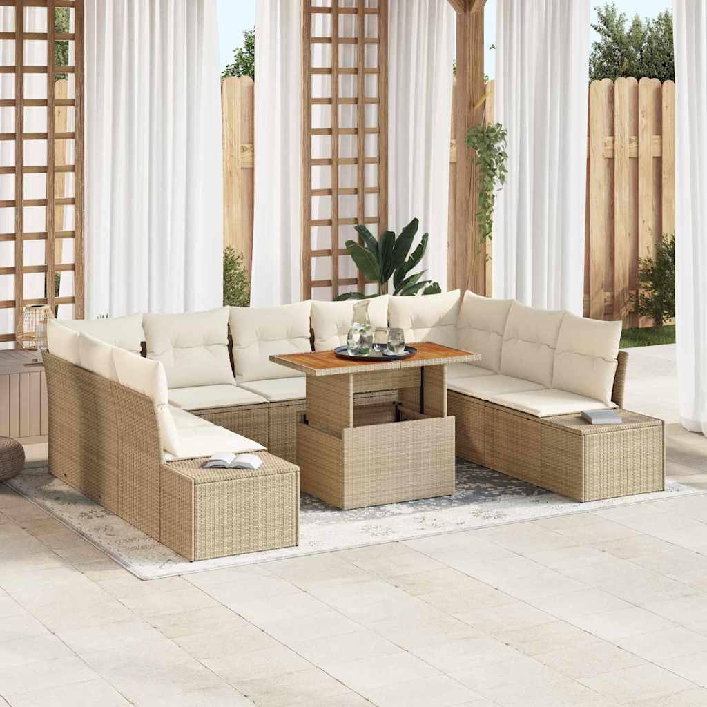 vidaXL Conjunto de sofás de jardín 10 uds. Beige y Crema