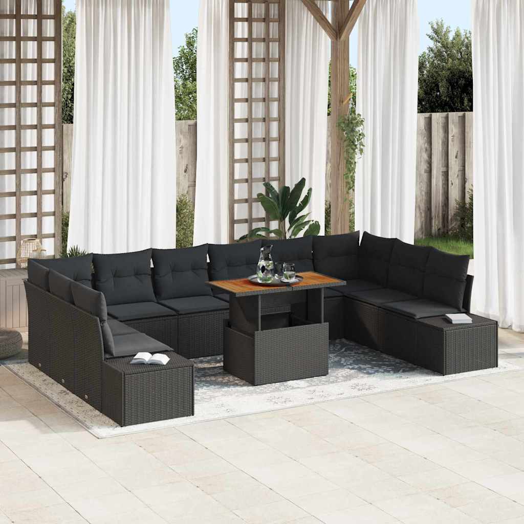 vidaXL Conjunto de sofá de jardín 11 uds. Negro y Marrón
