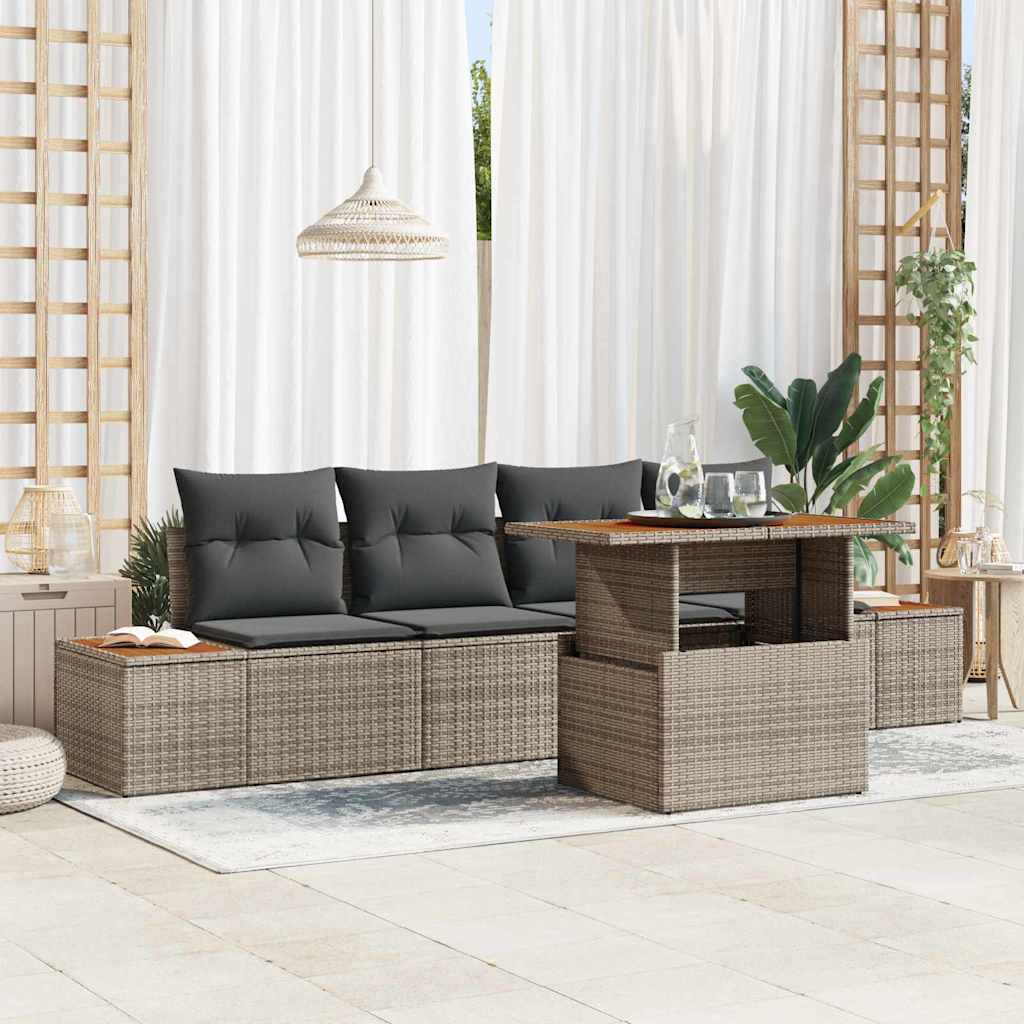 vidaXL Conjunto de sofás de jardín 5 uds. Gris ratán sintético
