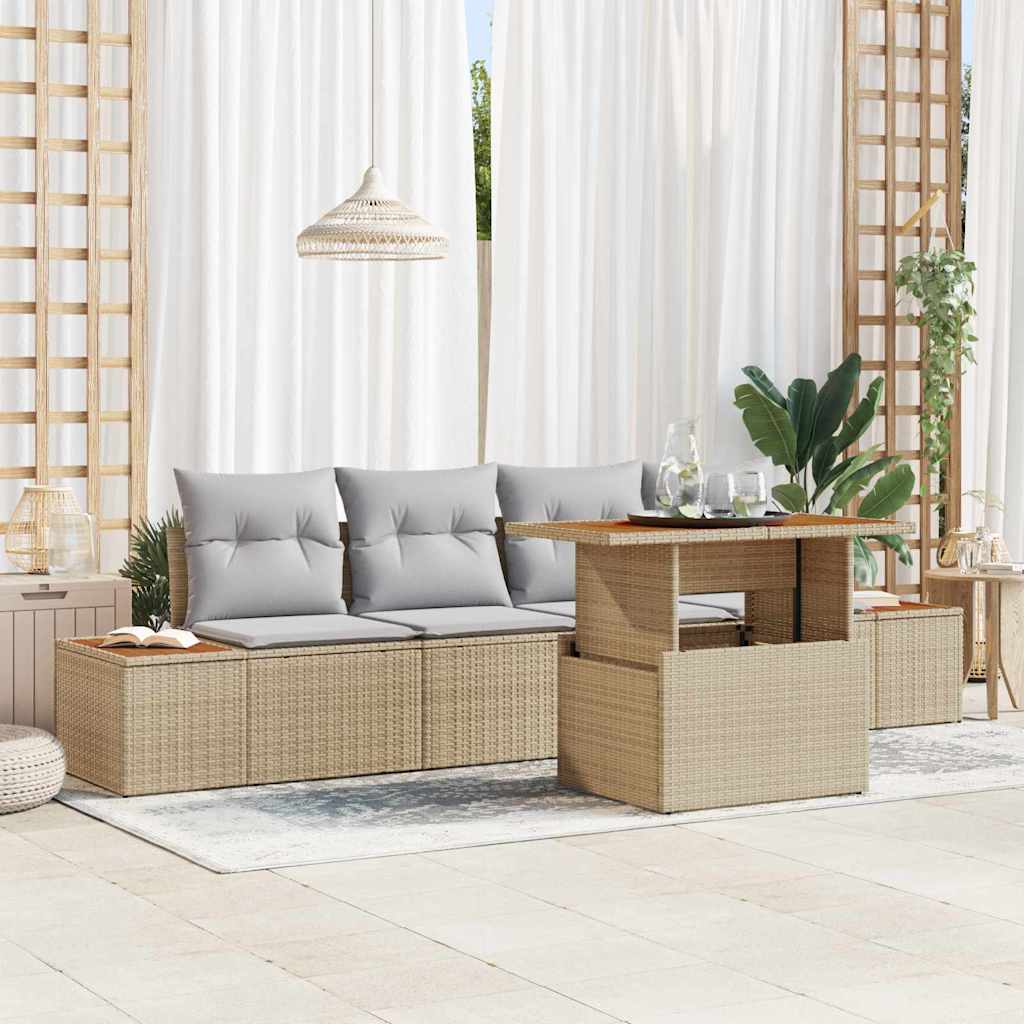 vidaXL Conjunto de sofás de jardín 5 uds. Beige ratán sintético