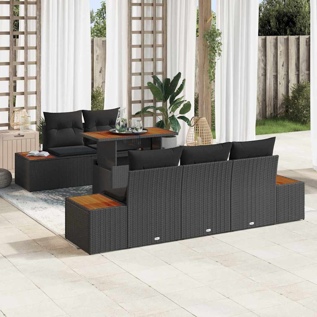 vidaXL Conjunto de sofás de jardín 6 uds. Negro y Marrón