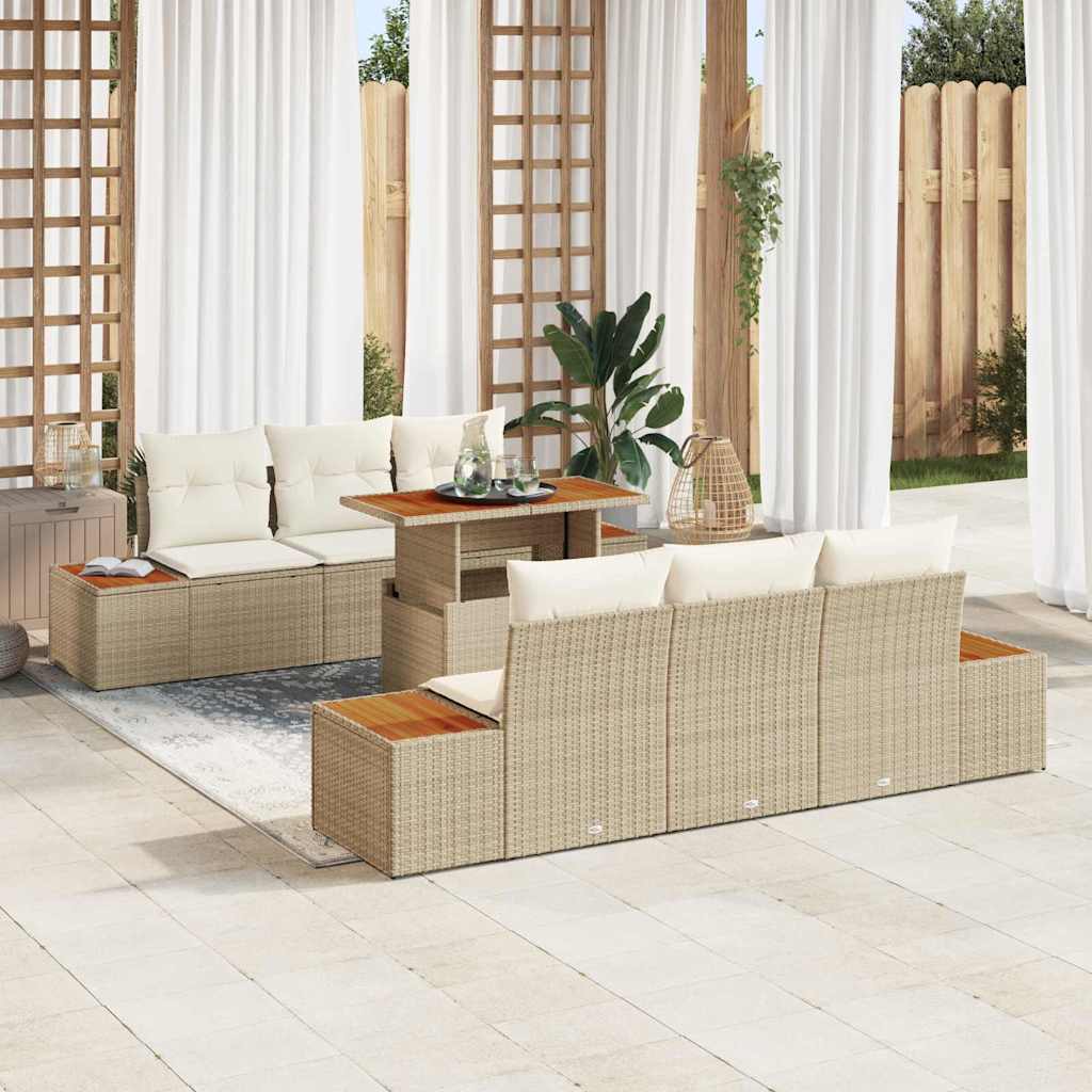 vidaXL Conjunto de sofás de jardín 7 uds. Beige y Crema