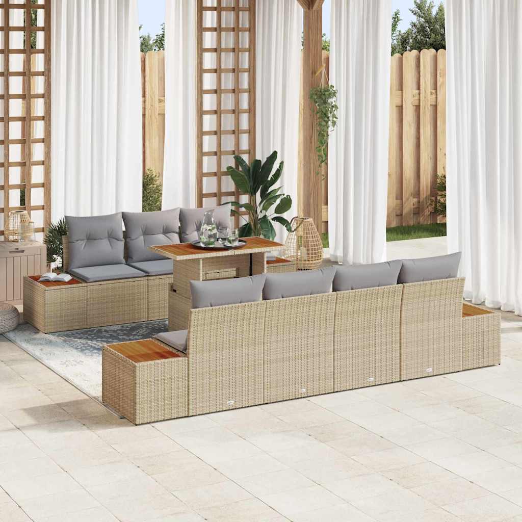 vidaXL Conjunto de sofá de jardín 8 uds. Beige Poliratán